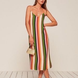 Reformation White and Blue Sleeveless Sundress